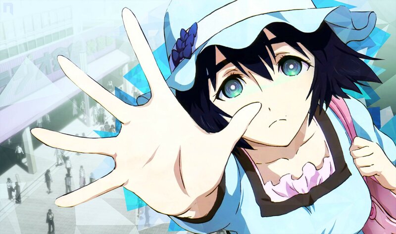 Anime Girl with Hand Up — Blue