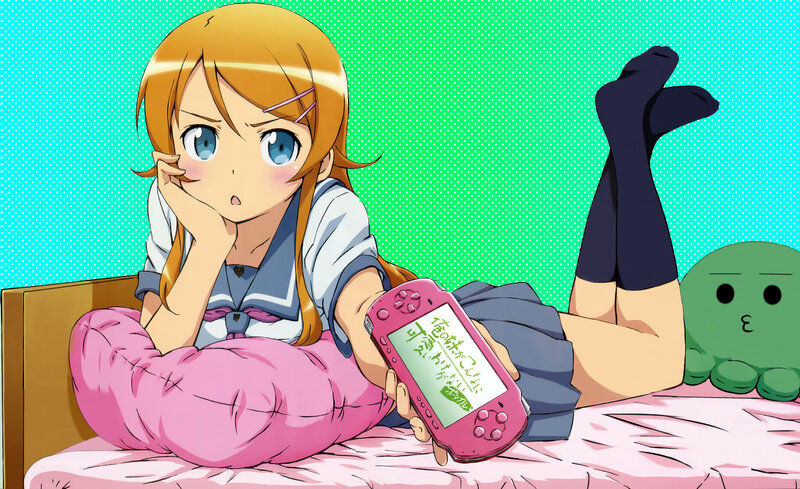 anime girl with handheld console