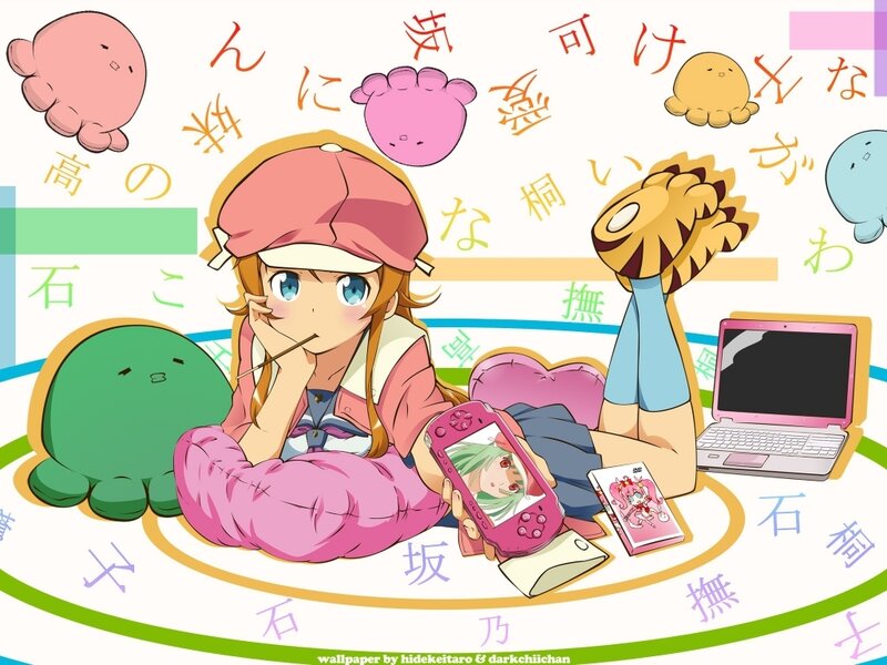 Anime Girl with Handheld Console — Pink