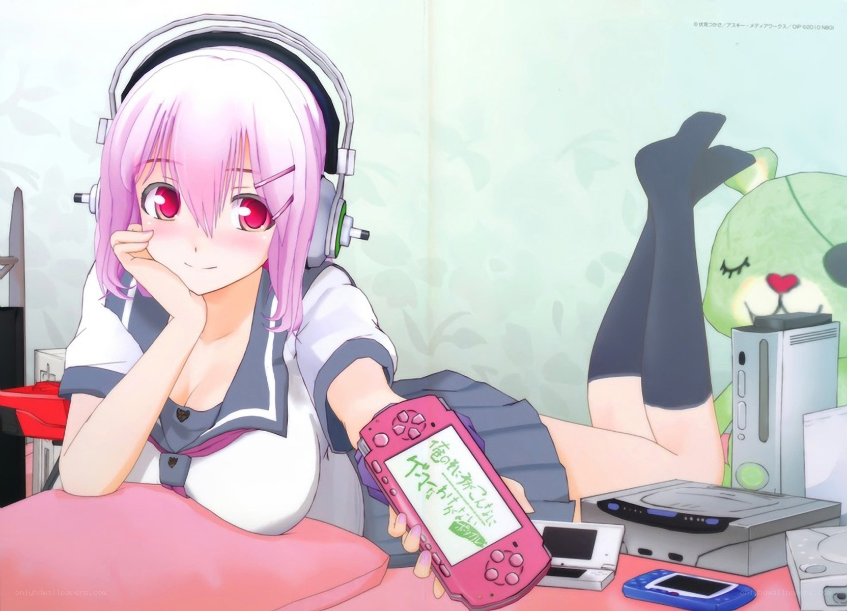anime girl with handheld console