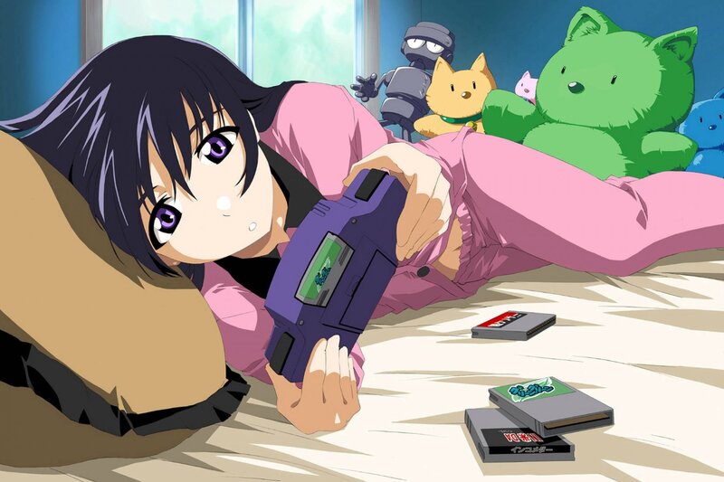 anime girl with handheld game