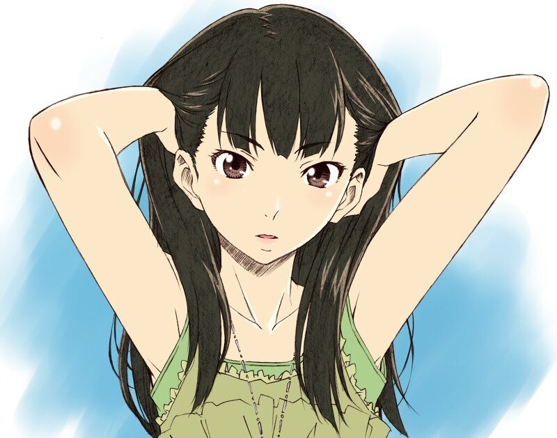 anime girl with hands behind head