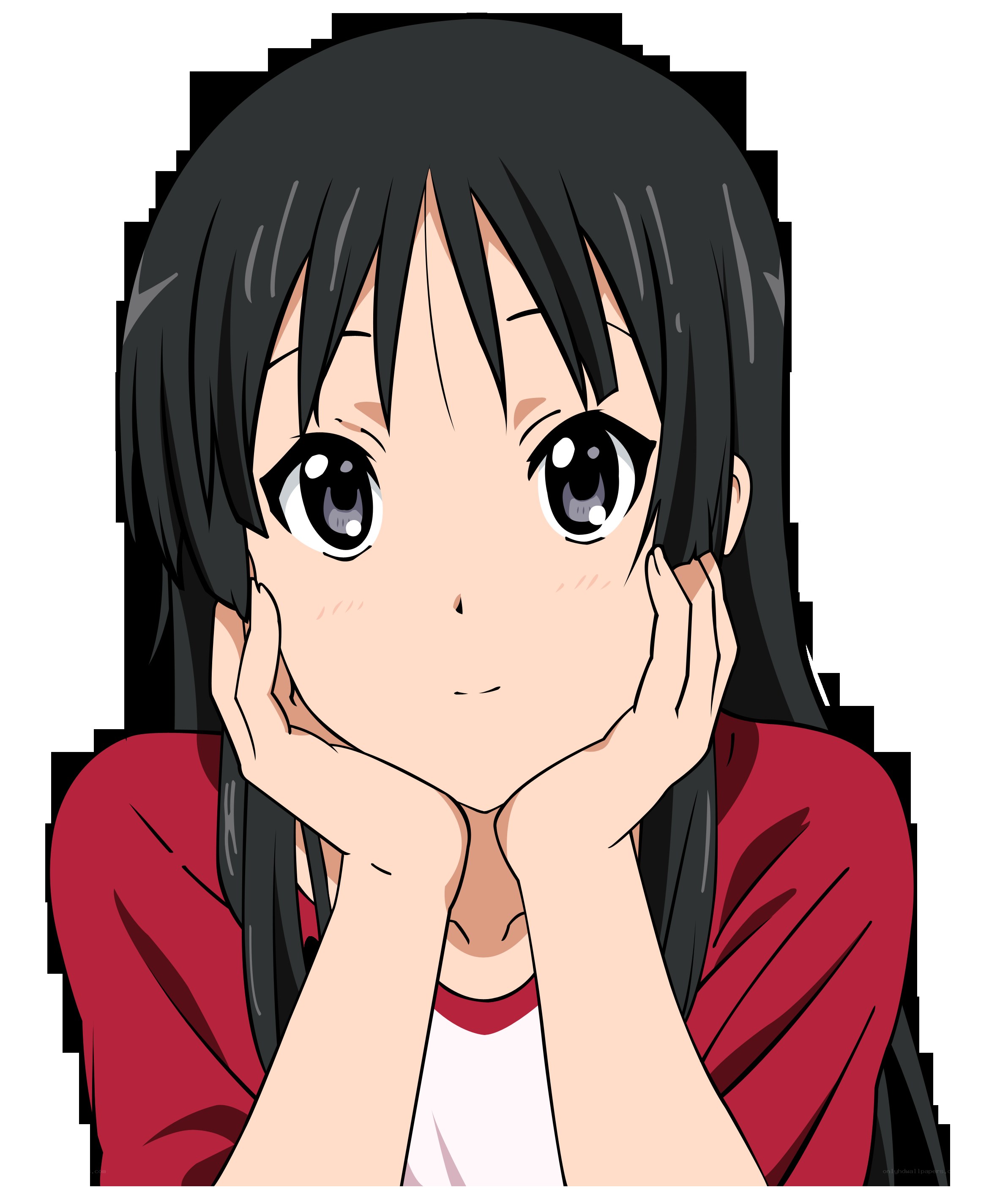 anime girl with hands on cheeks