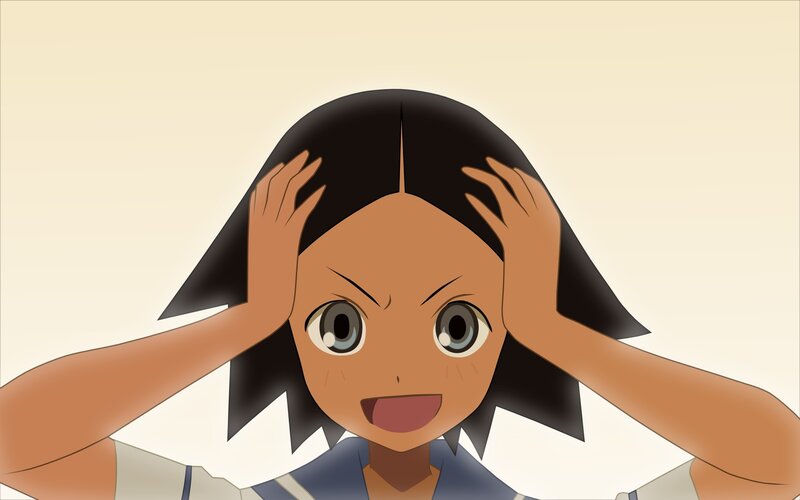 anime girl with hands on head