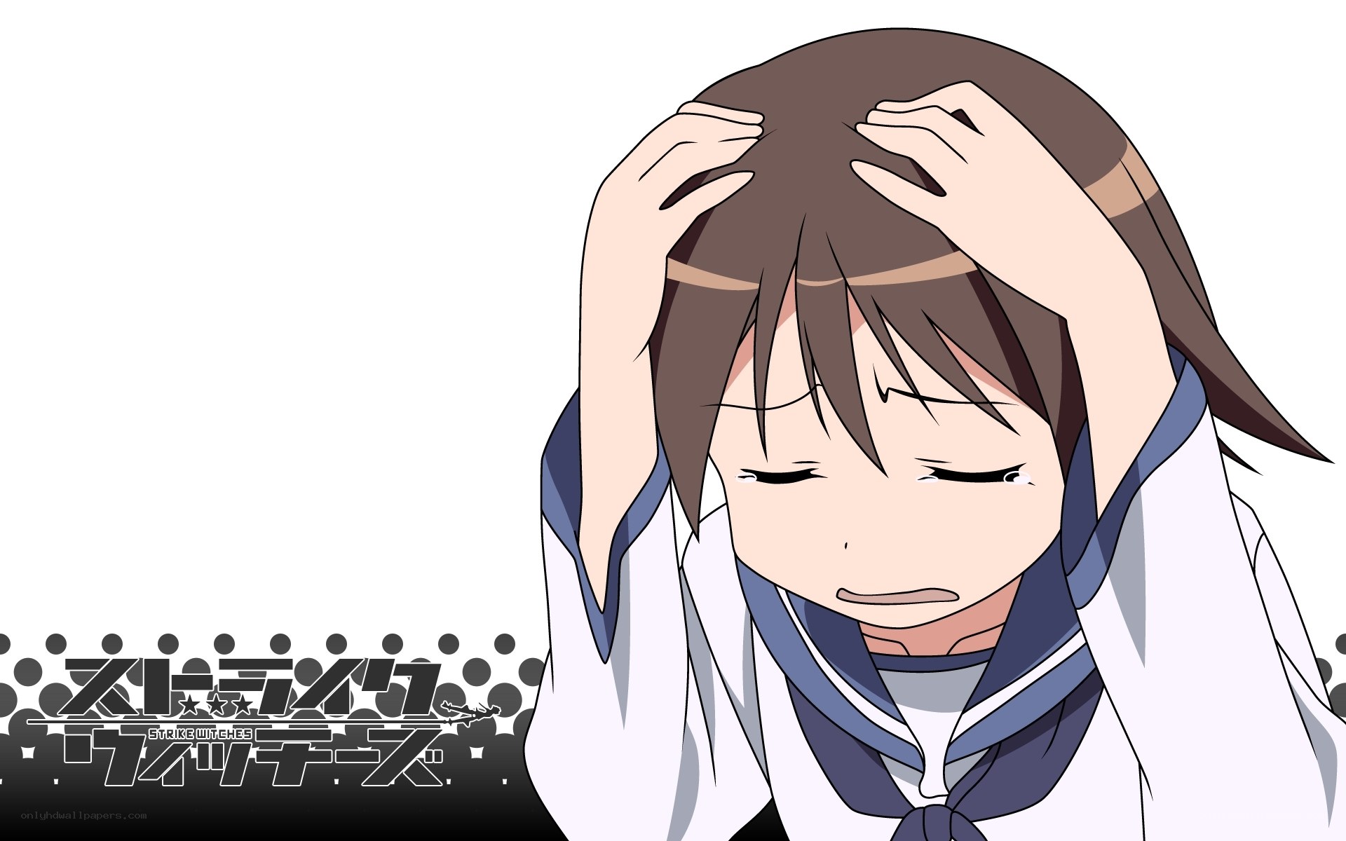 anime girl with hands on head