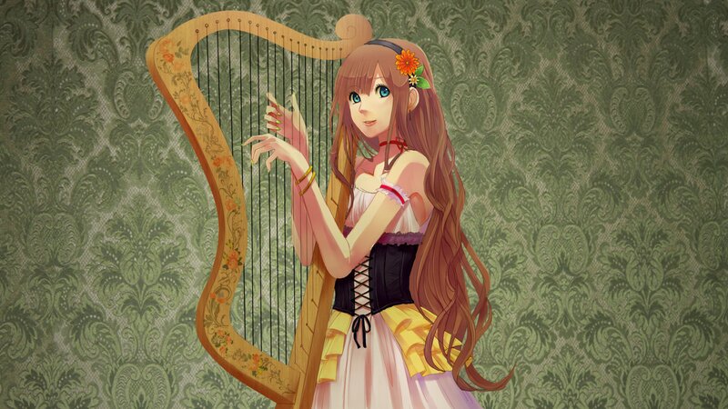 Anime Girl with Harp — Green