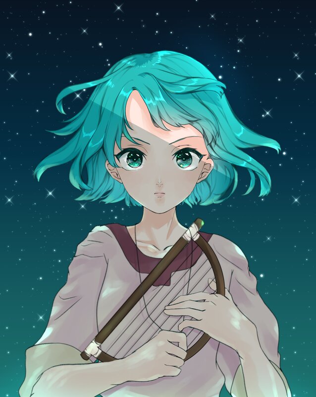 Anime Girl with Harp — Teal