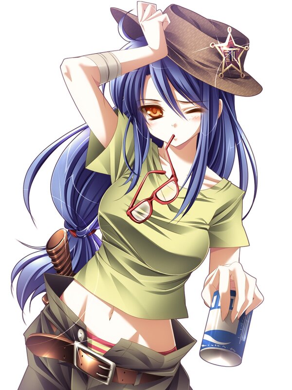 anime girl with hat and can