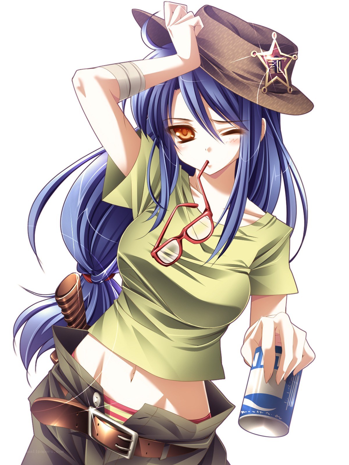 anime girl with hat and can
