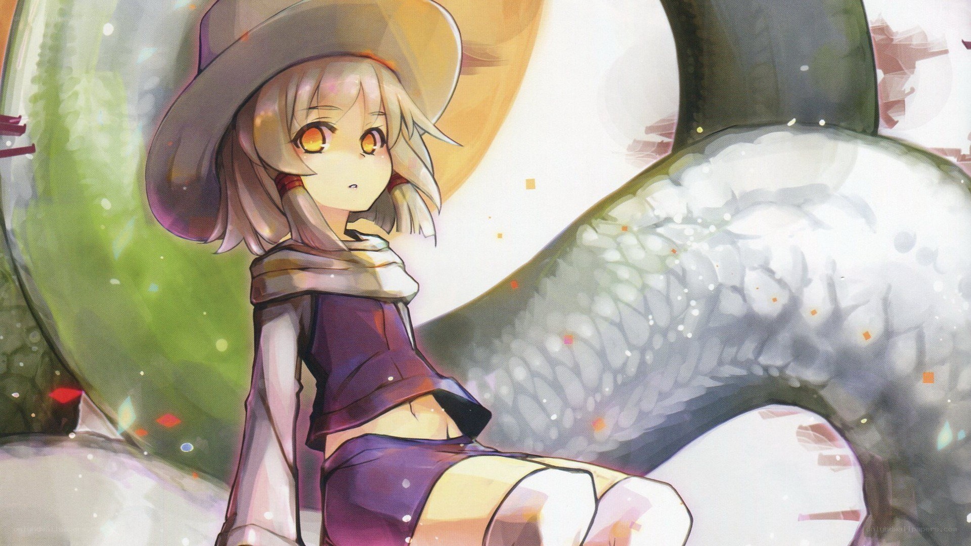 anime girl with hat and dragon