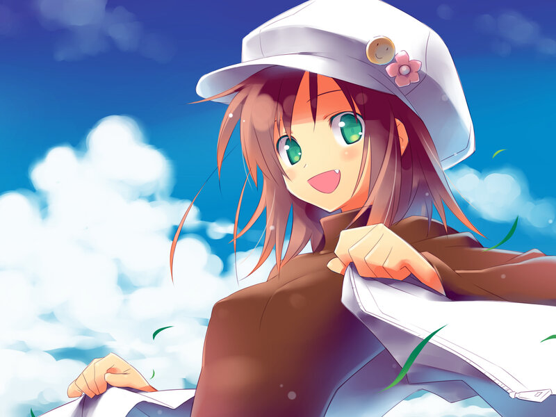 anime girl with hat and flower