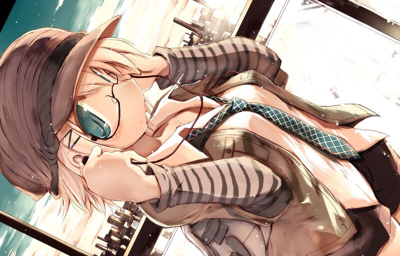 anime girl with hat and glasses