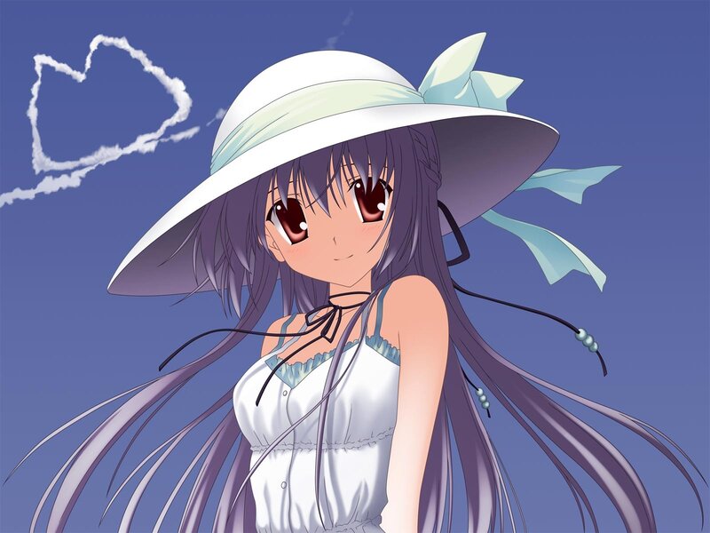 anime girl with hat and heart cloud