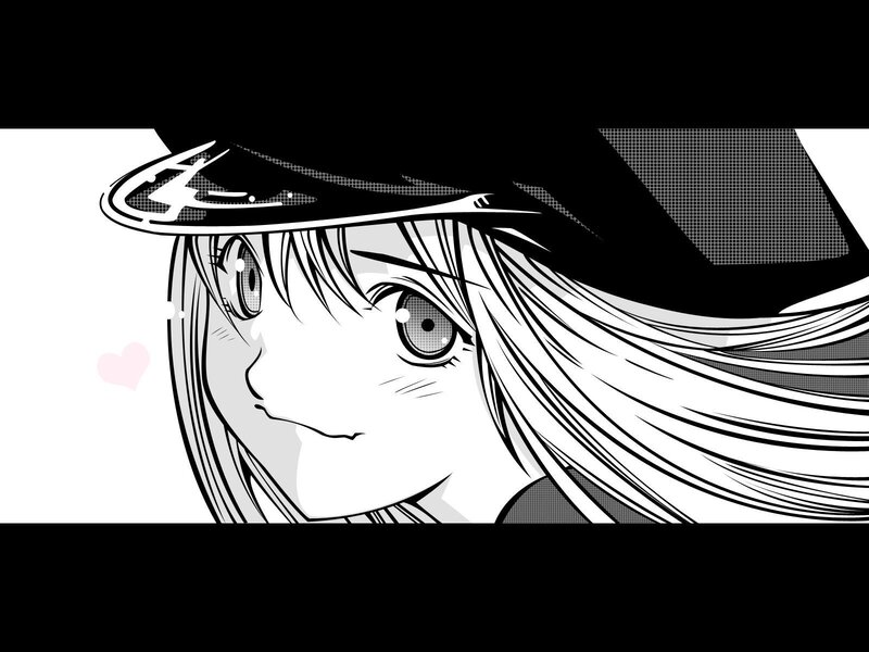 Anime Girl with Hat — Black, Dramatic, Manga, Heart, Hair