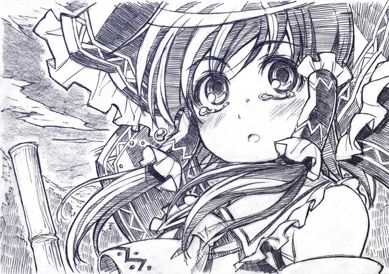 Anime Girl with Hat — Black, Dramatic, Manga, Long Hair