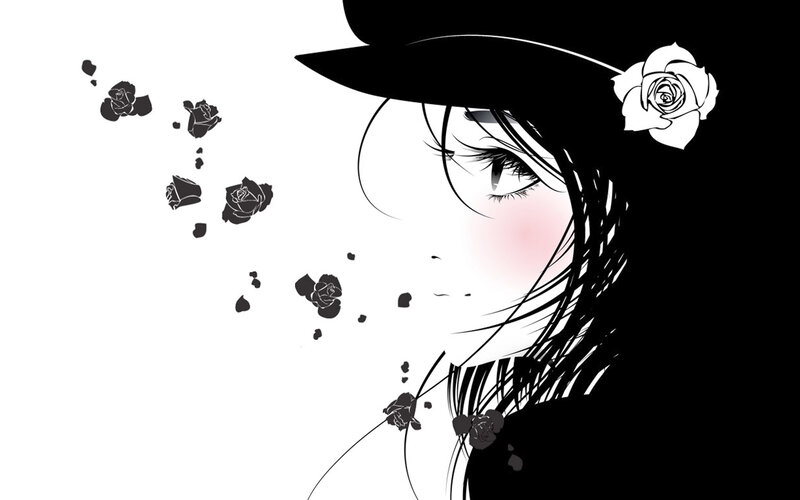 Anime Girl with Hat — Black, Dramatic