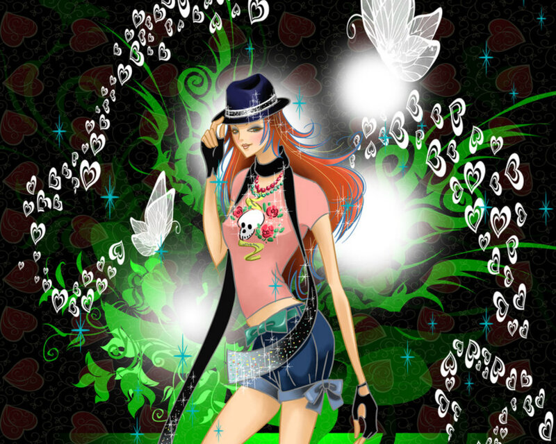 Anime Girl with Hat — Black, Fantastical