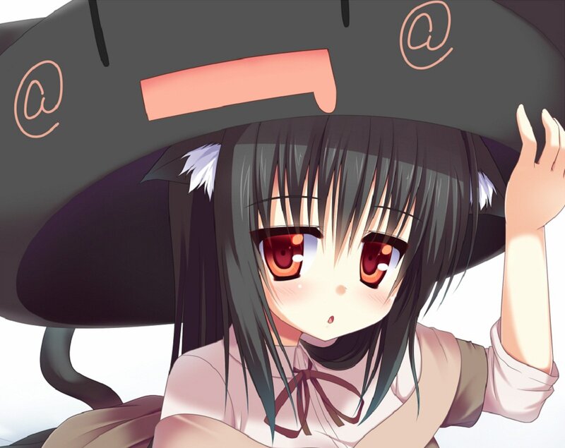Anime Girl with Hat — Black, Playful