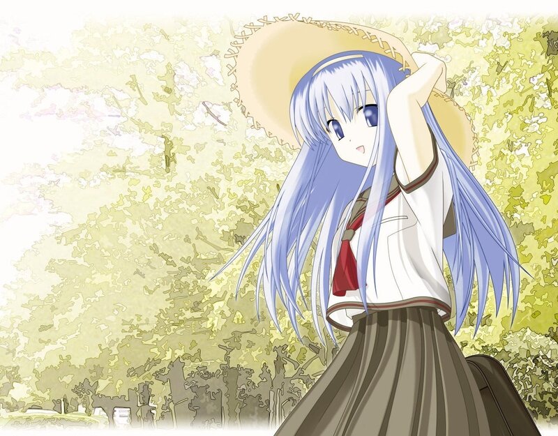 Anime Girl with Hat — Blue, Calm, Spring