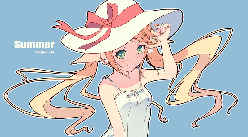 Anime Girl with Hat — Blue, Cheerful