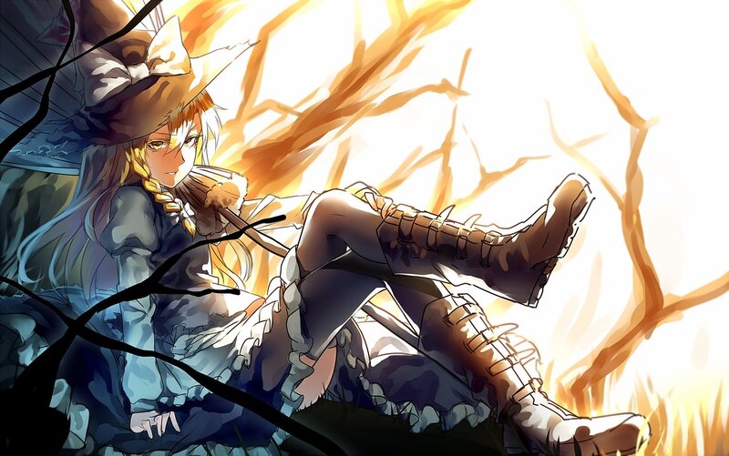 Anime Girl with Hat — Blue, Dramatic, Sunset
