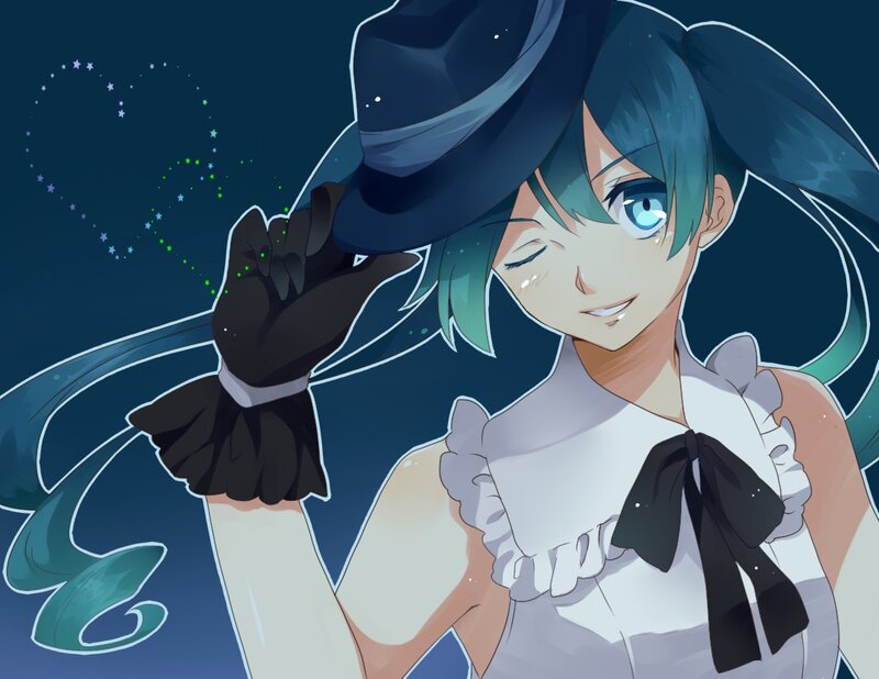 Anime Girl with Hat — Blue, Dreamy