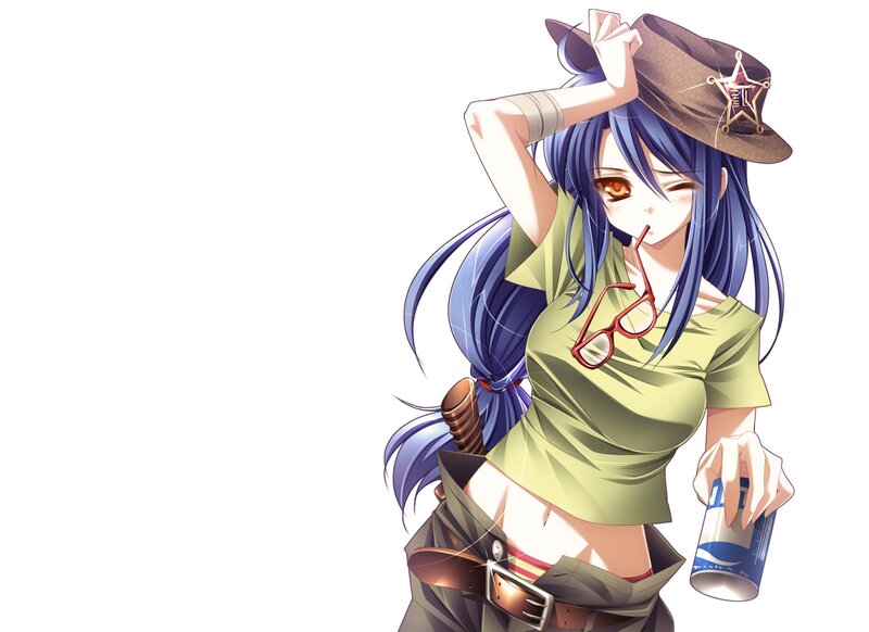 Anime Girl with Hat — Blue, Relaxed