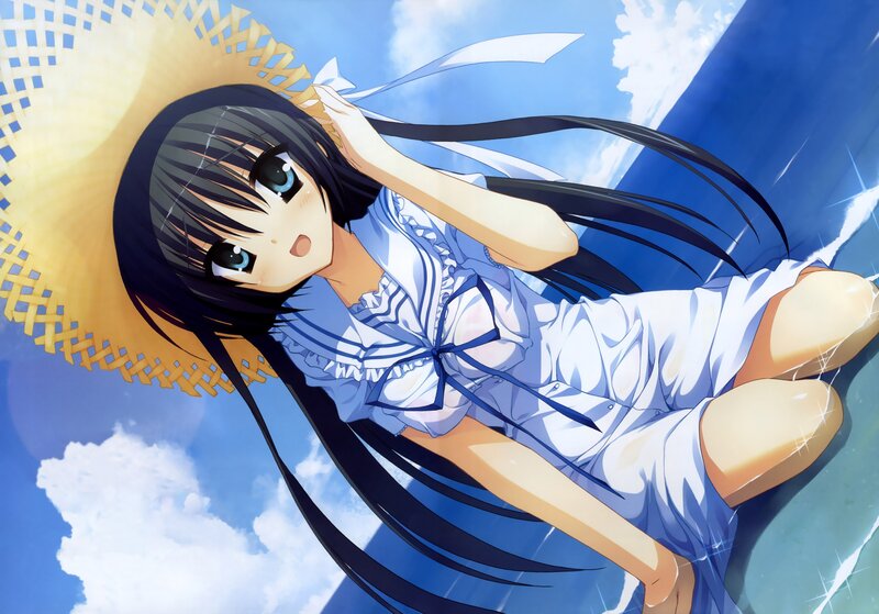 Anime Girl with Hat — Blue, Serene, Afternoon, Dress