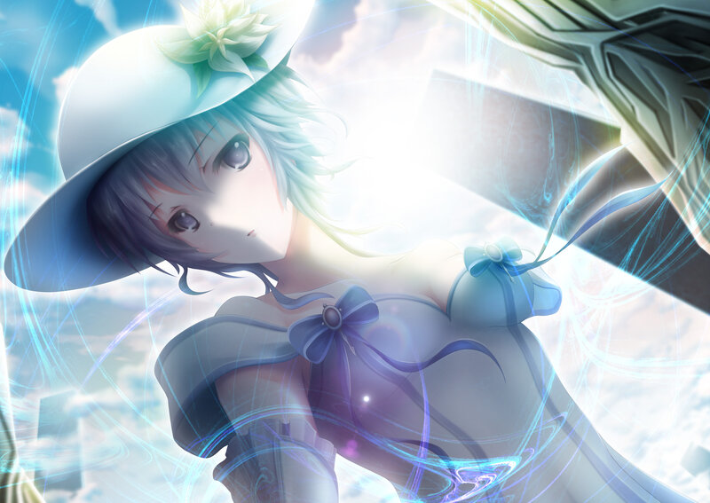 Anime Girl with Hat — Blue, Serene, Digital Art