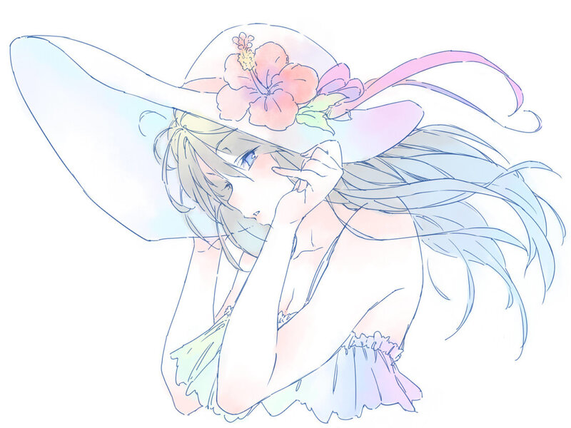 Anime Girl with Hat — Blue, Serene