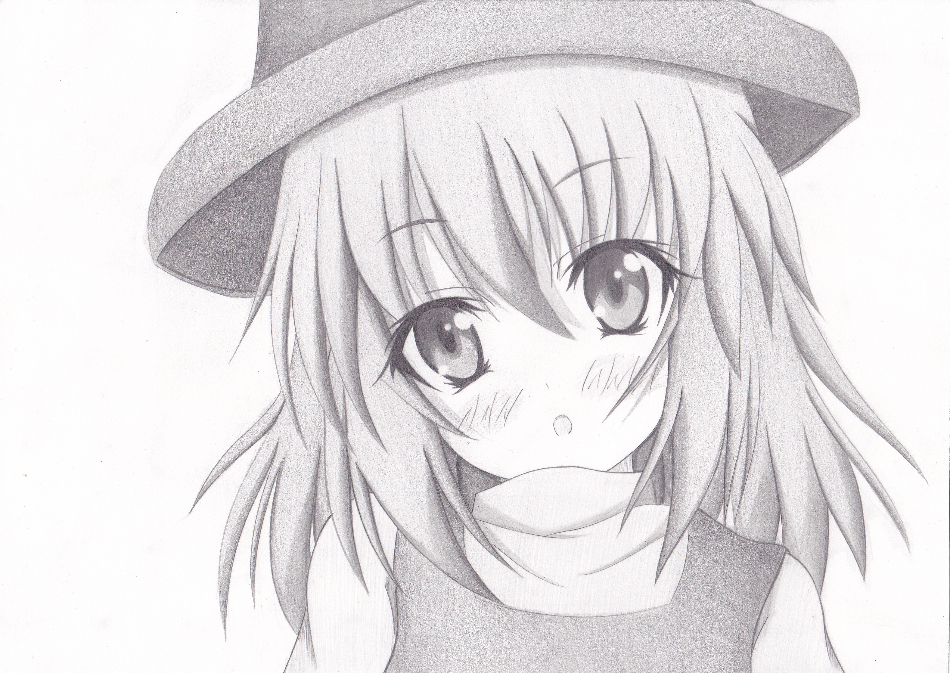 anime girl with hat drawing