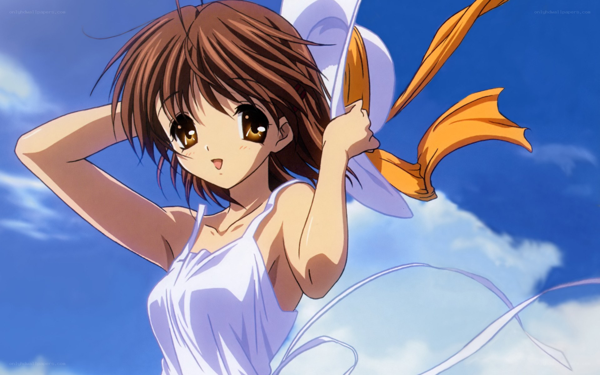 anime girl with hat in sky
