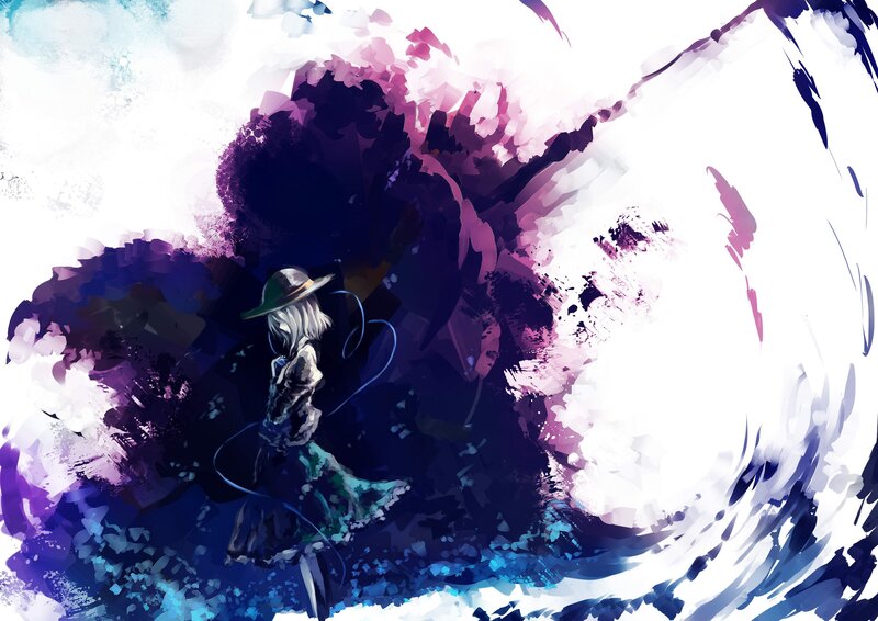 Anime Girl with Hat — Purple, Dramatic, Digital Art
