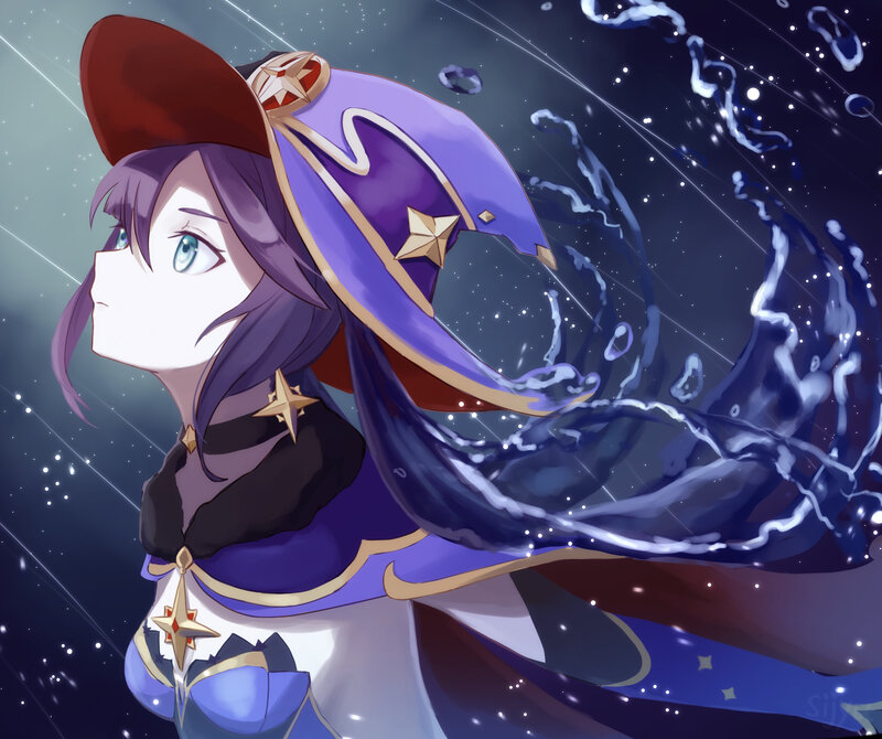 Anime Girl with Hat — Purple, Dramatic, Night