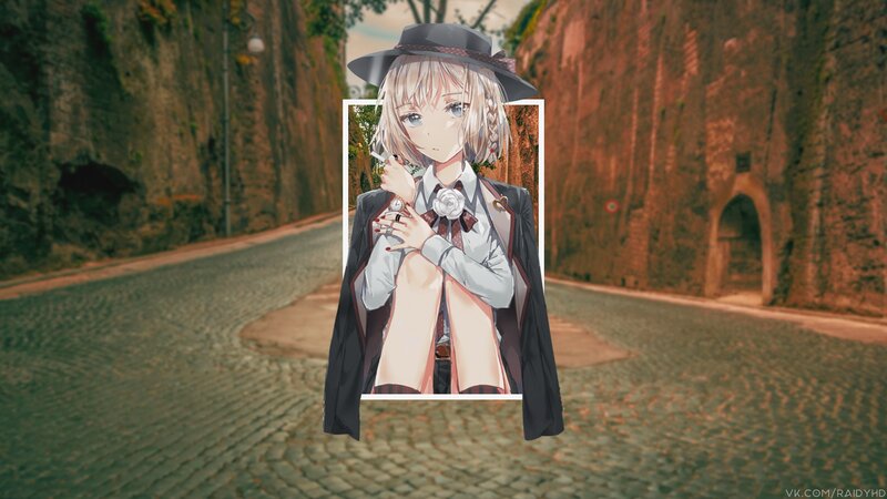Anime Girl with Hat — White, Calm, Afternoon