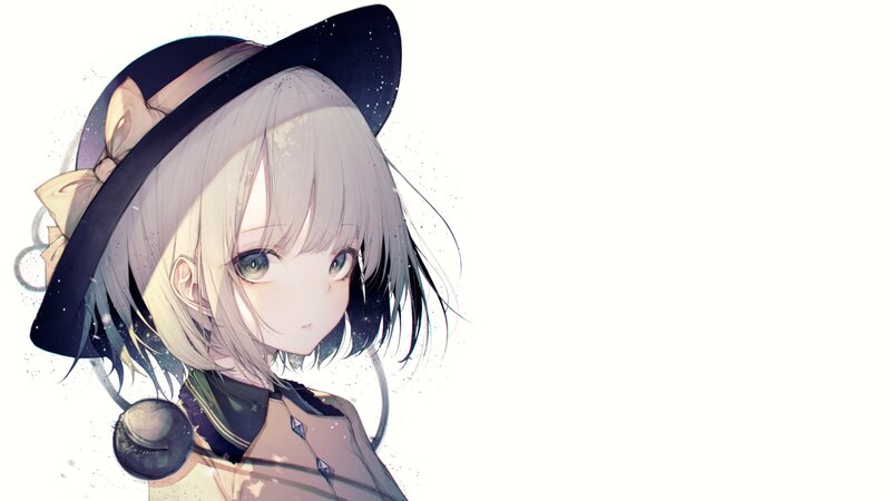 Anime Girl with Hat — White, Calm, Digital Art, Bow
