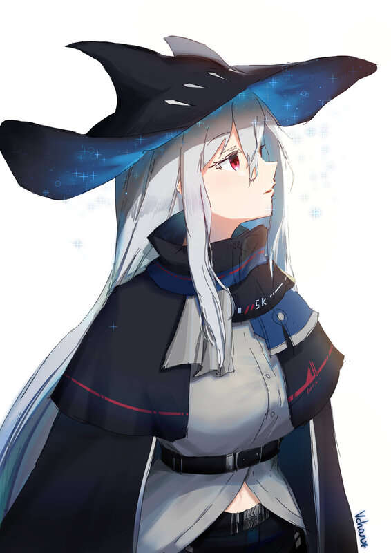 Anime Girl with Hat — White, Dramatic, Digital Art