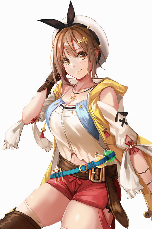 Anime Girl with Hat — White, Playful, Digital Art
