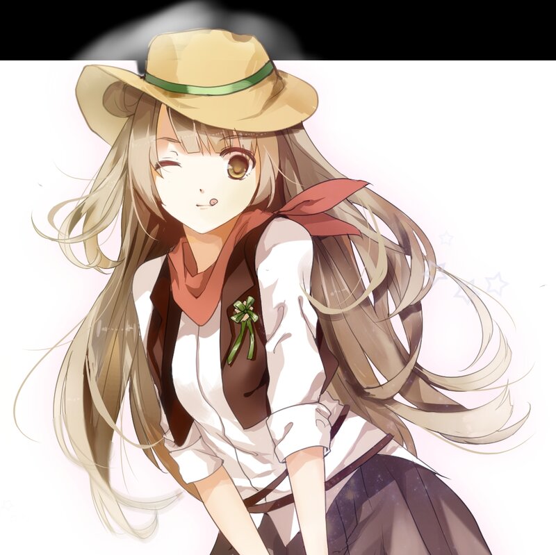 Anime Girl with Hat — White, Playful, Scarf