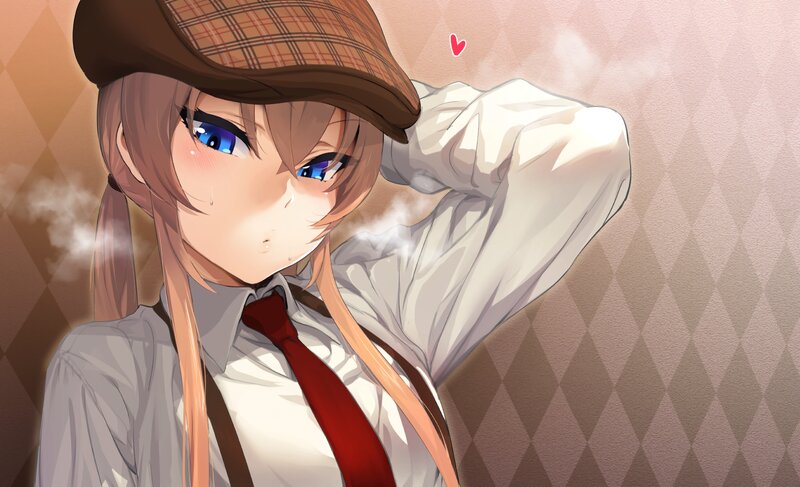 Anime Girl with Hat — White, Playful, Tie