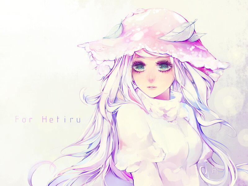 Anime Girl with Hat — White, Serene