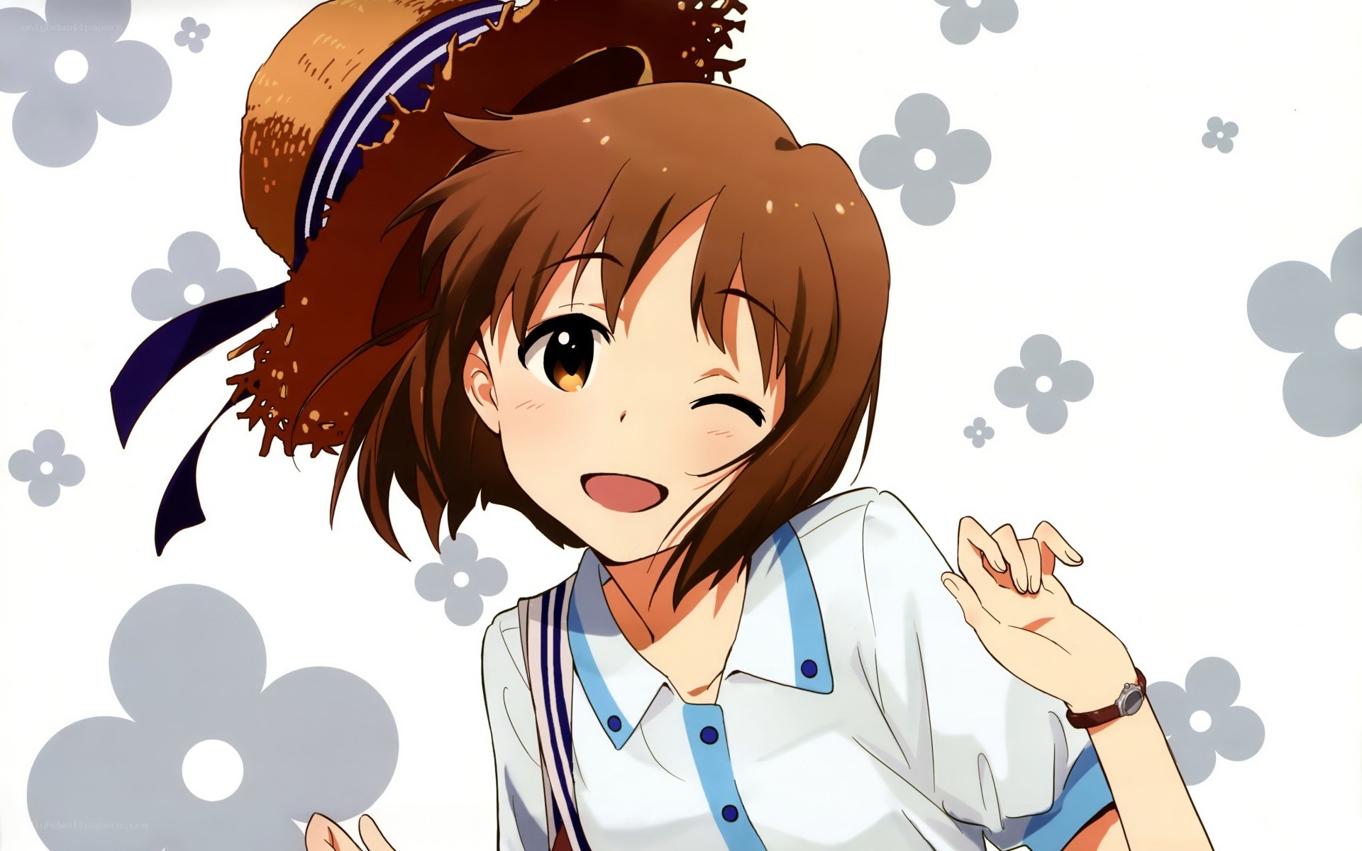 anime girl with hat winking