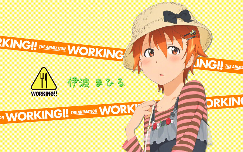 Anime Girl with Hat — Yellow, Playful, Striped Shirt, Text, Orange