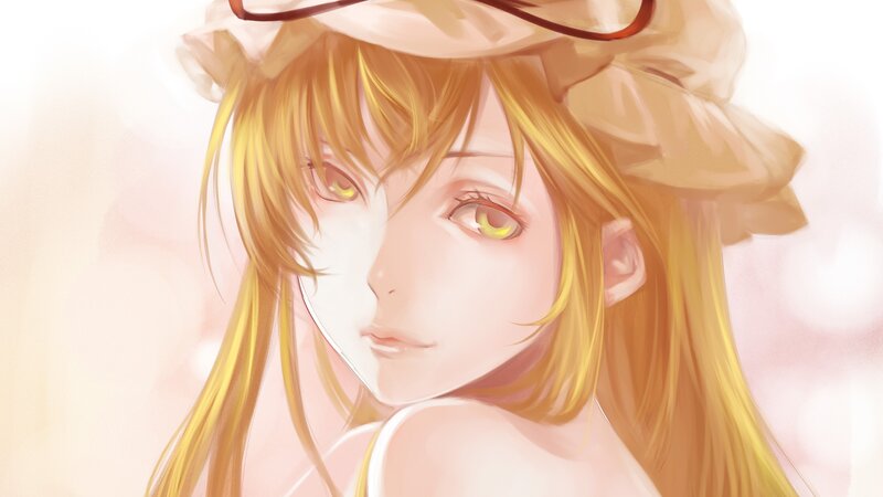 Anime Girl with Hat — Yellow, Serene, Digital Art, Yellow Hair