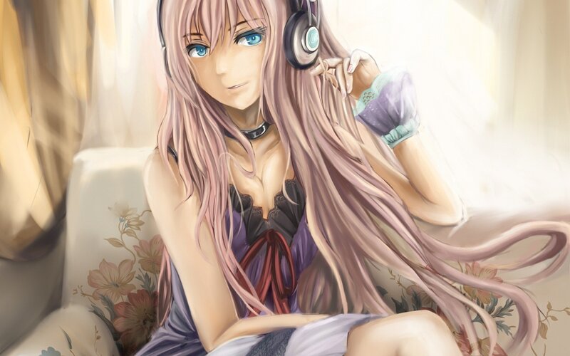 anime girl with headphones