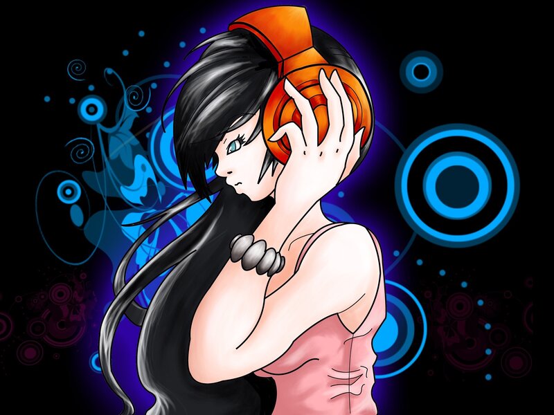 anime girl with headphones