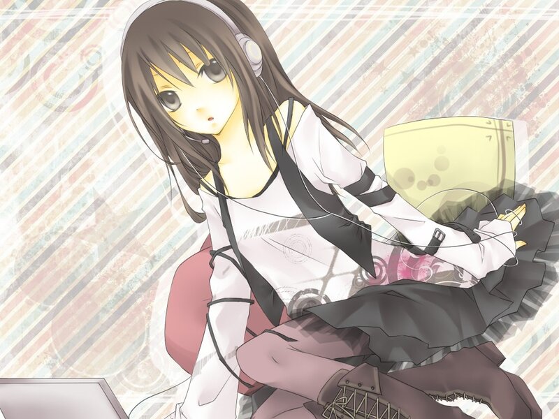 anime girl with headphones