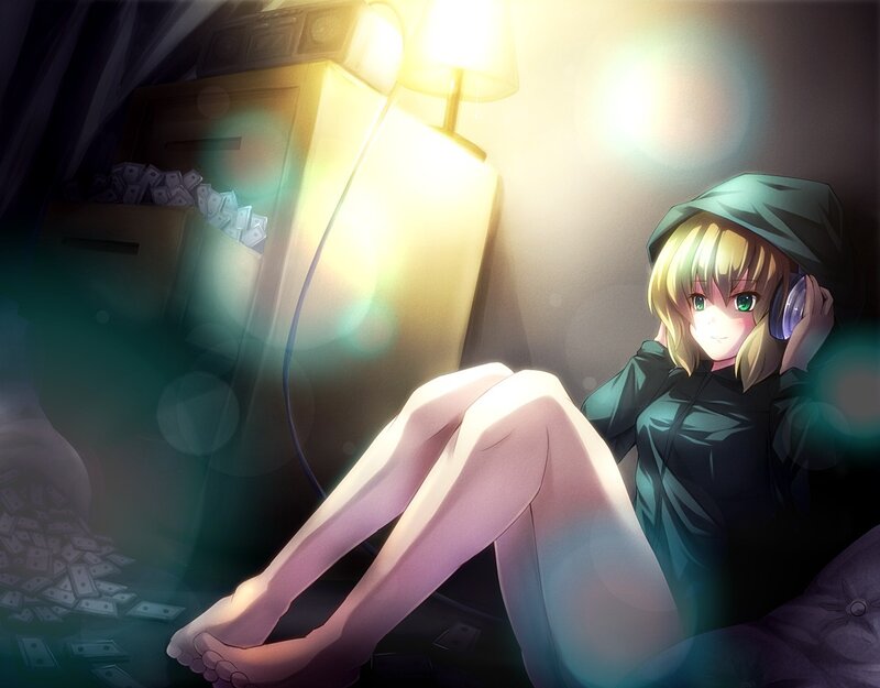 anime girl with headphones