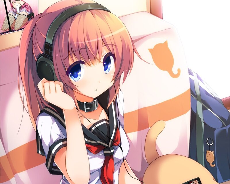 anime girl with headphones