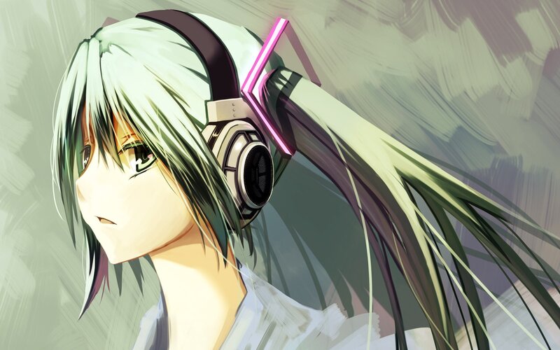 anime girl with headphones